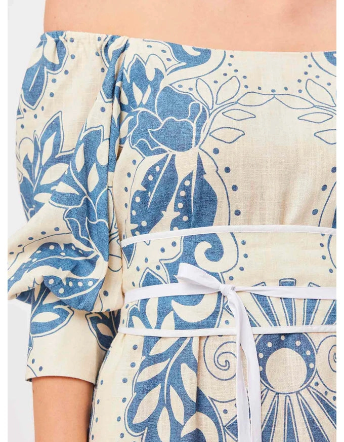 Templo Linen Off Shoulder Midi Dress