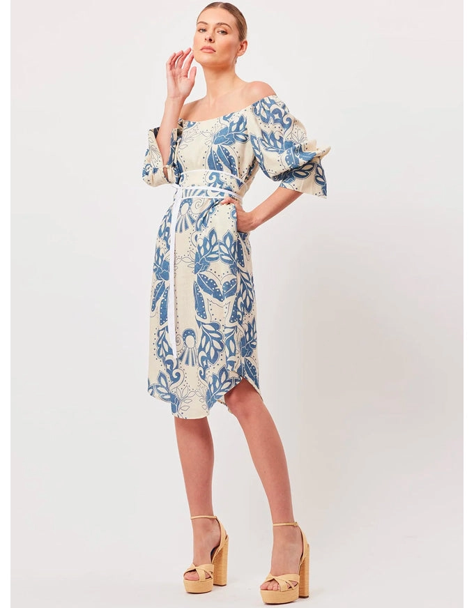 Templo Linen Off Shoulder Midi Dress