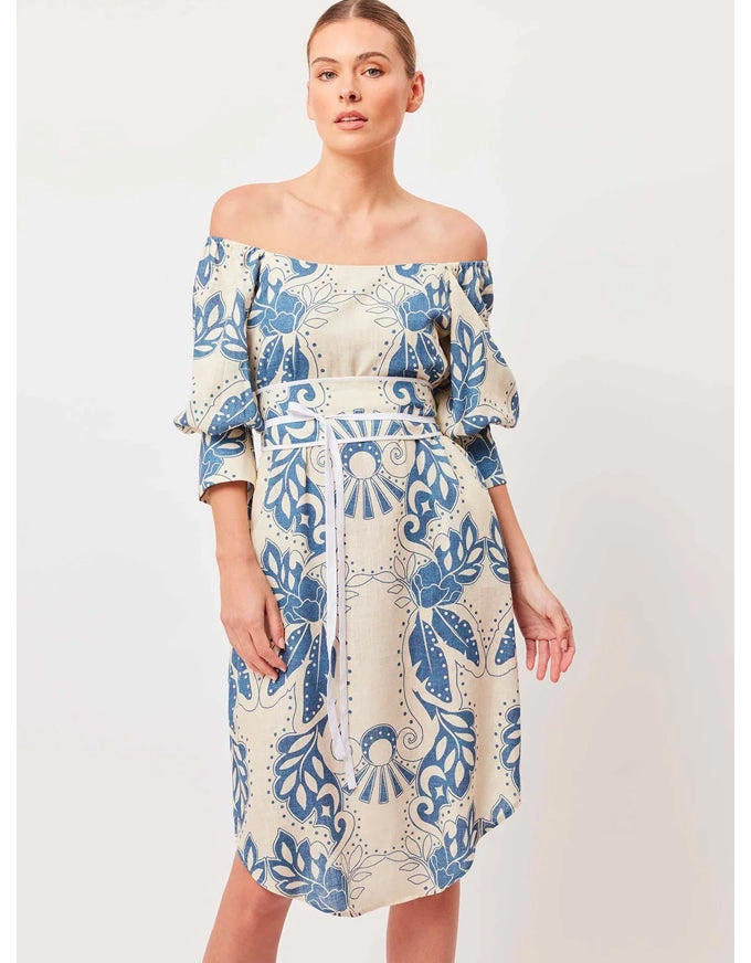 Templo Linen Off Shoulder Midi Dress