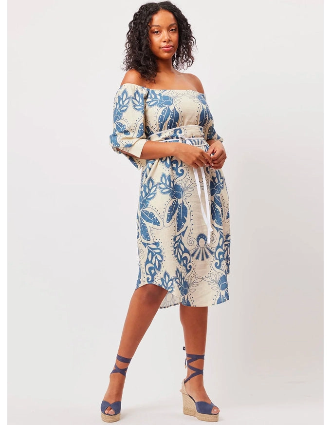 Templo Linen Off Shoulder Midi Dress