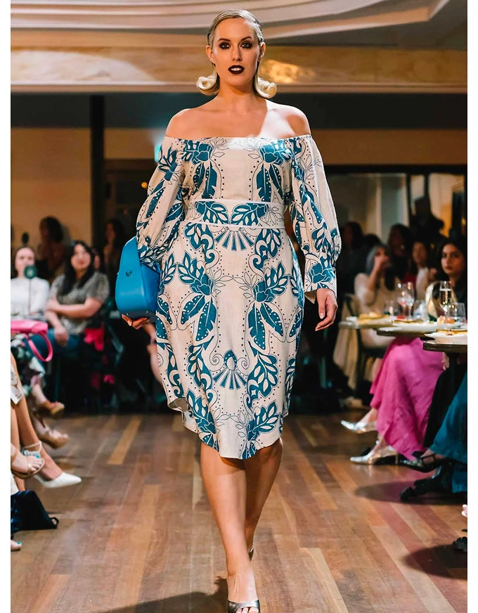 Templo Linen Off Shoulder Midi Dress