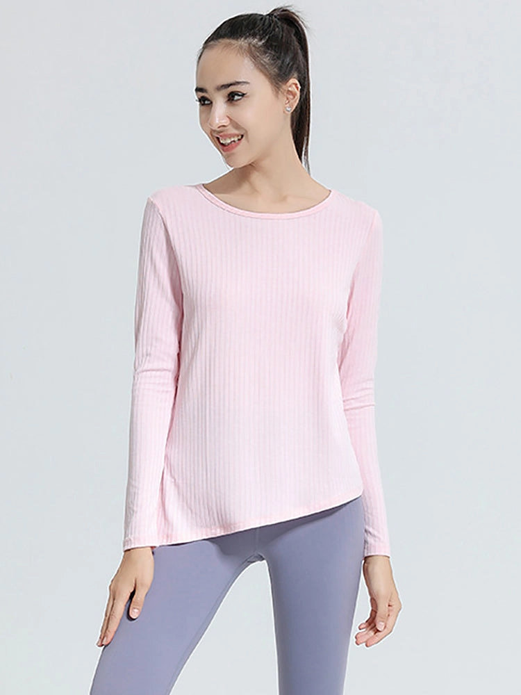 Women Long Sleeve Workout Shirts Slim Fit Ribbed Yoga Tops