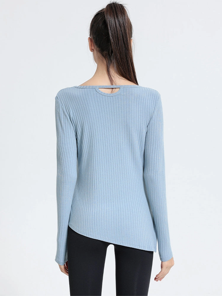 Women Long Sleeve Workout Shirts Slim Fit Ribbed Yoga Tops