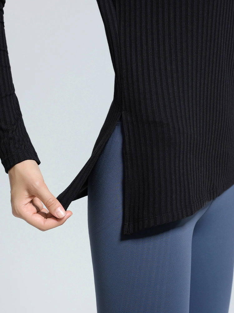 Women Long Sleeve Workout Shirts Slim Fit Ribbed Yoga Tops
