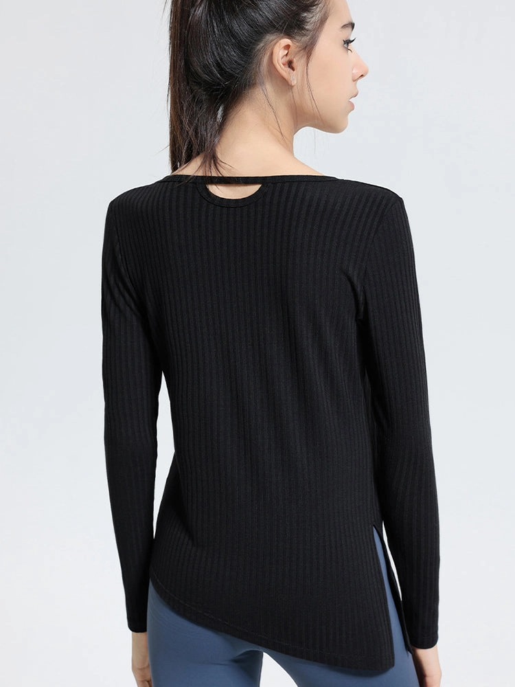 Women Long Sleeve Workout Shirts Slim Fit Ribbed Yoga Tops