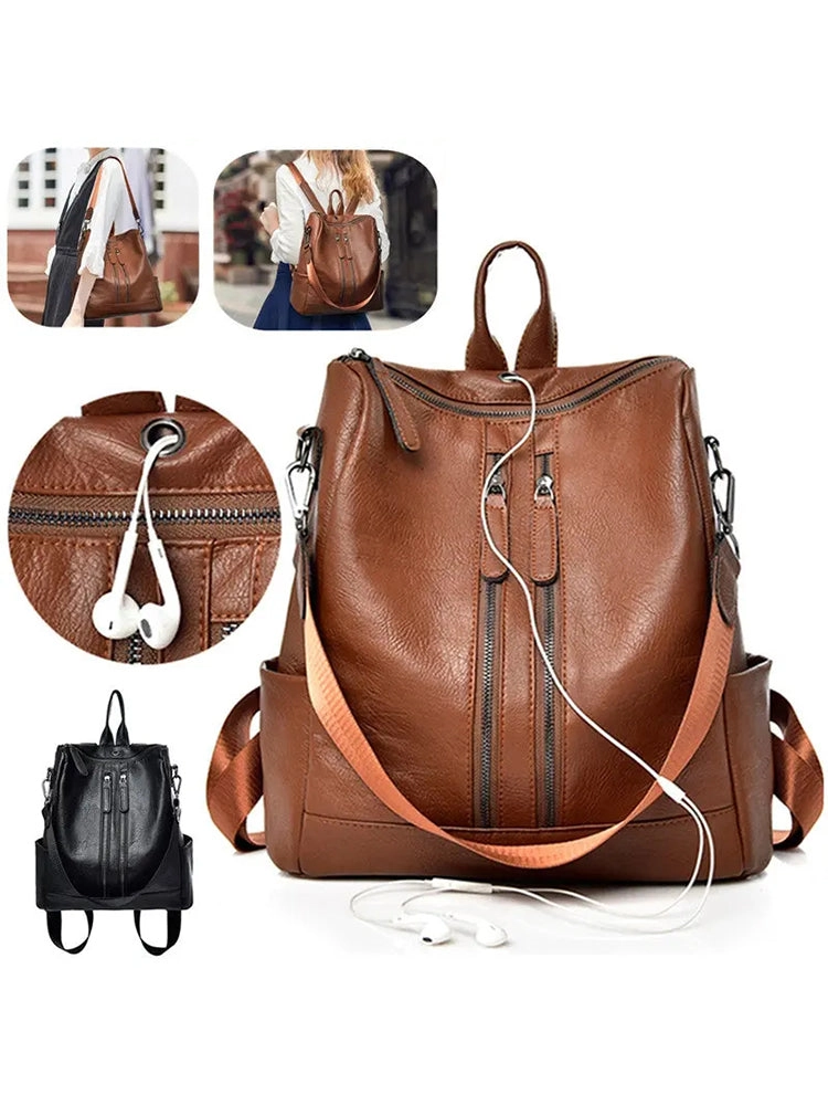Women's PU Leather Backpack Travel Handbag Rucksack Backpack Purse